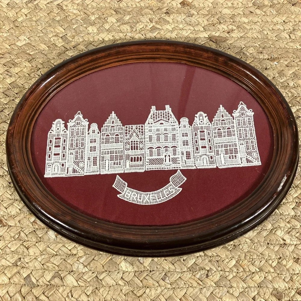 Vintage Belgium Handmade Lace Bruxells Framed